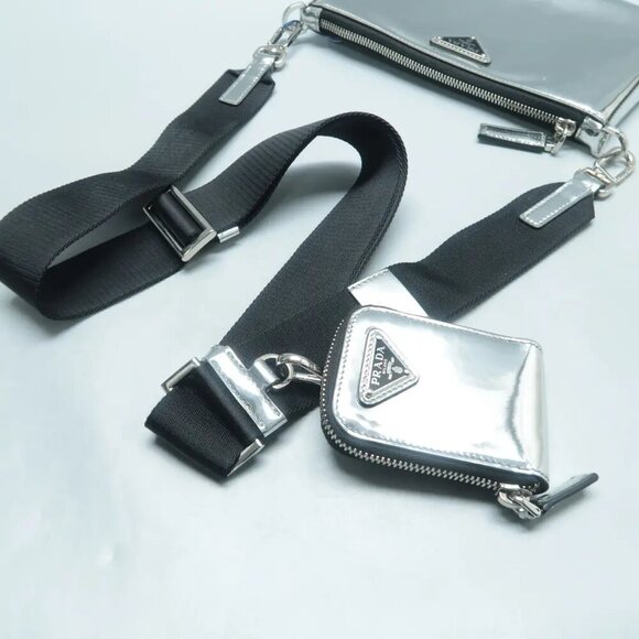 100% Authentic Prada Silver W/P Patent Leather Shoulder Bag 1410-102924 - Picture 8 of 12